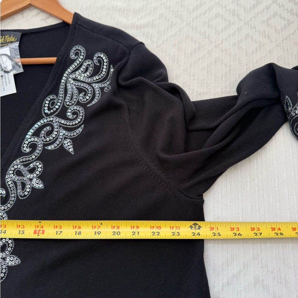 New Bob Mackie Women Cotton Blend long Sleeve Open Front Cardigan Sequin Size XL - Picture 5 of 6
